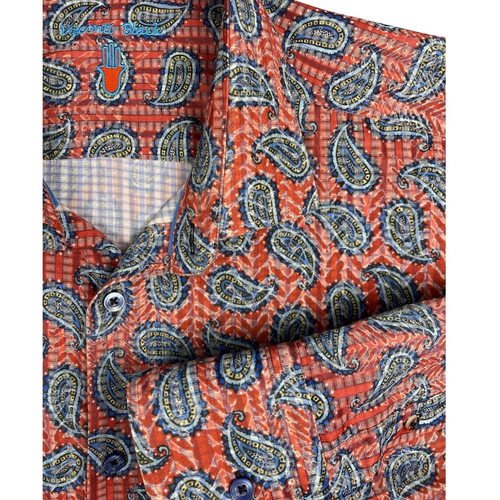Luchiano Visconti Shirt Mens 2XLT Red Paisley Visconti Black Long Sleeve Cotton